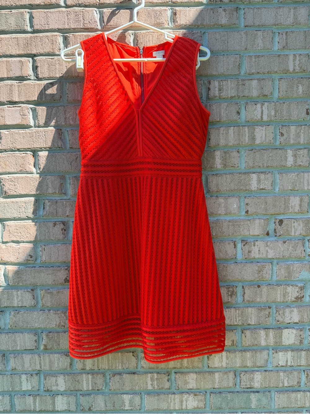 Orange Sleeveless V-Neck Lace Fit & Flare Dress
